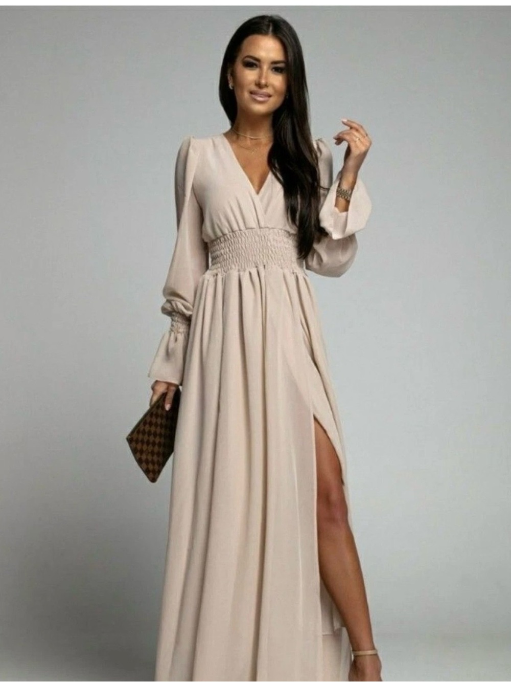 Baltic Born Soieblu Long Cream Maxi Dress with Smocked Waist